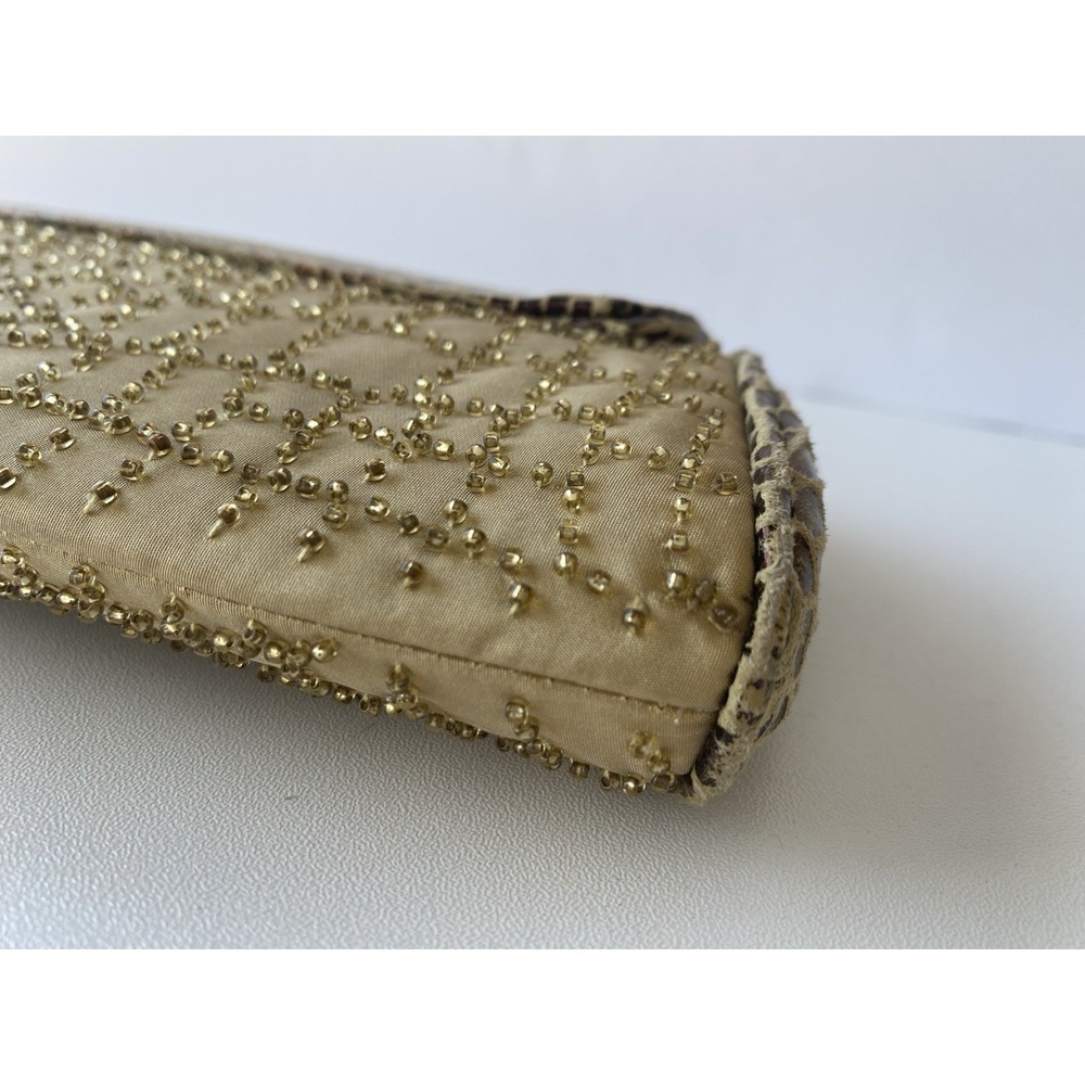 VTG Inge Christopher Vintage Evening Bag Beaded Gold Metallic Croc Clutch Strap - Picture 8 of 12